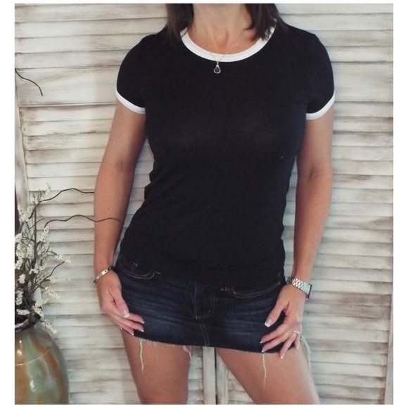 Contrast Trim Crew Neck  Top Black Ivory 2419 - Picture 2 of 6